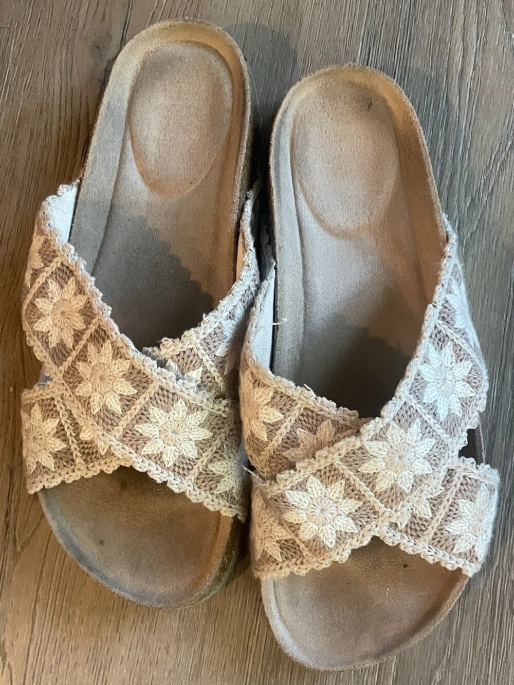 Haute Hippie Crochet Cross Band Slides Sandal Cork Footbed 8.5 Boho Beach